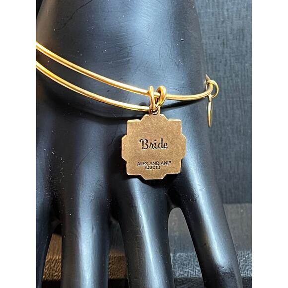 Alex and Ani Bride Charm Bangle 2018 Gold Tone Adjustable Wedding Gift Bracelet - Picture 2 of 5